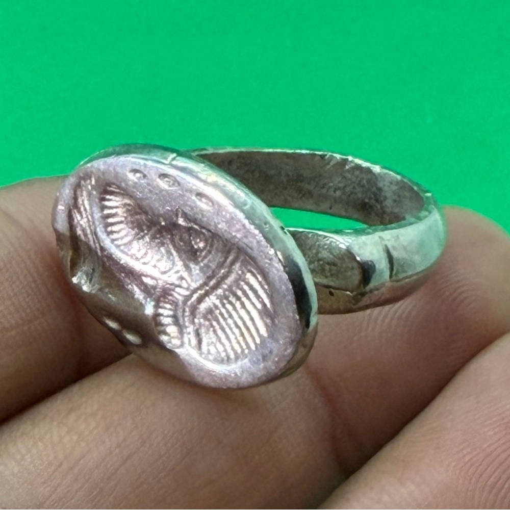 Rare Unique Vintage Wonderful Sliver Plated Ring With King Face Intaglio Ring